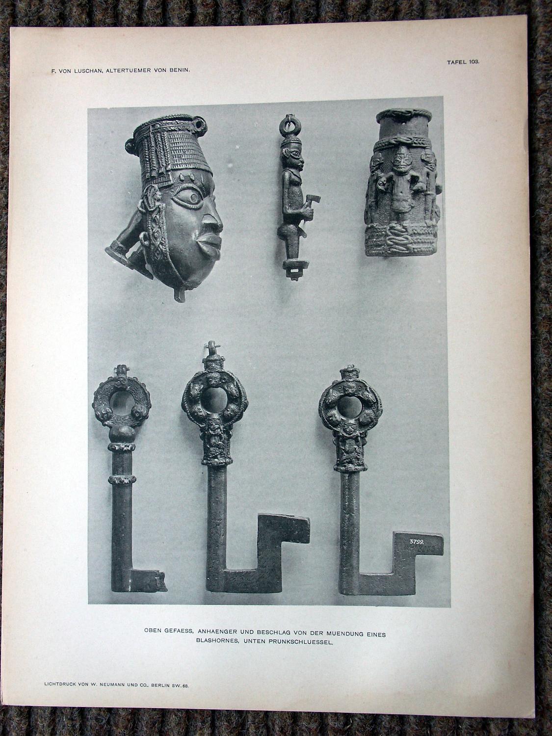 zz-lusc19,tafel 103 benin nigeria,bronze-figur und -schlüssel